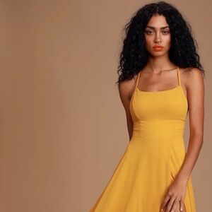 NWT Dreamy Romance Mustard Yellow Backless Maxi Dress